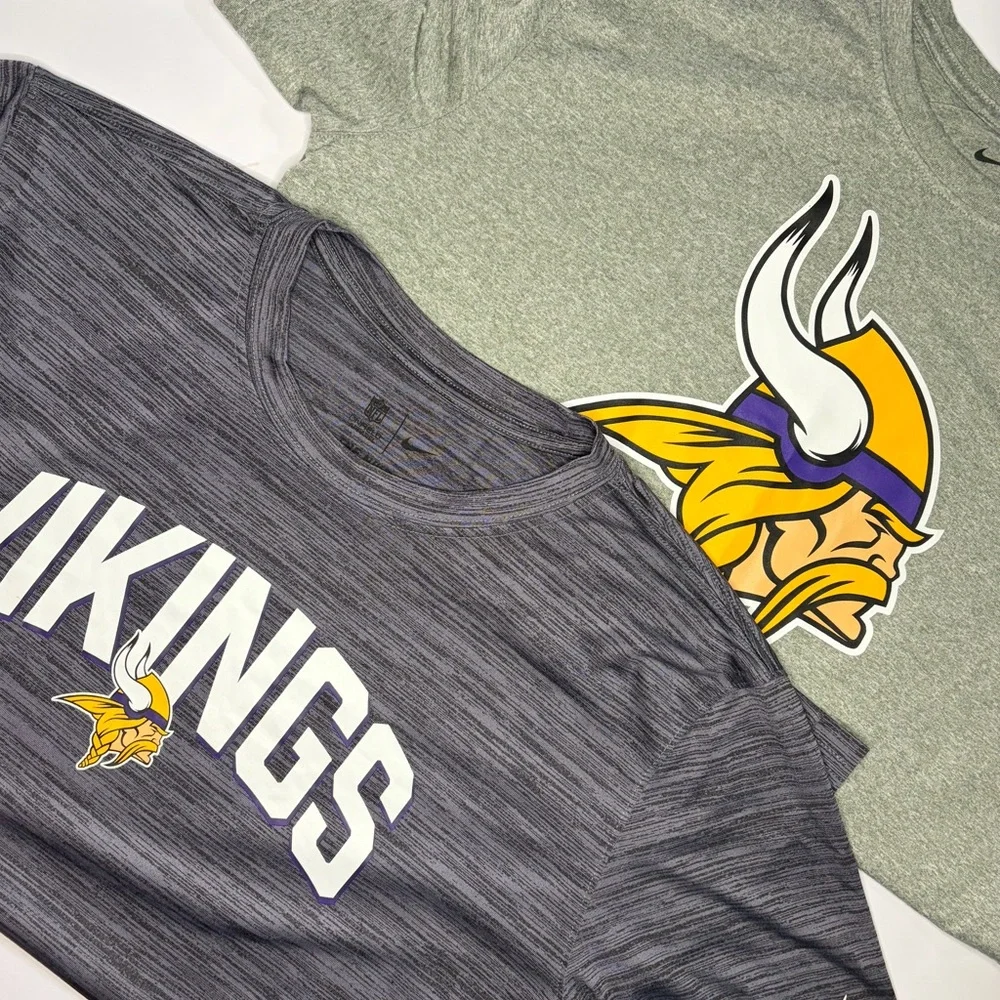 2 PACK!! Nike Men’s NFL Minnesota Vikings Short Sleeve Tees - Gray & Heather